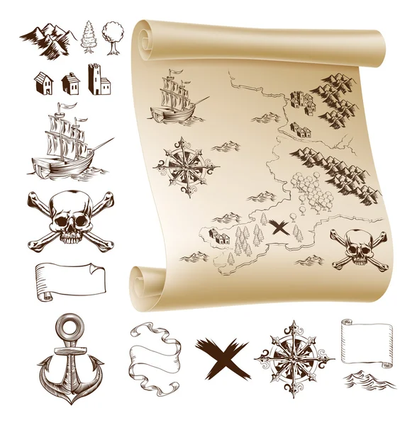 Treasure map kit — Stock Vector