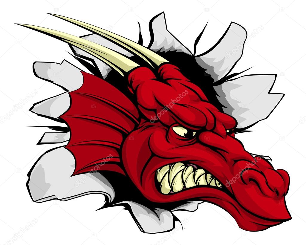 Red dragon breakthrough illustration of a red dragon breaking out