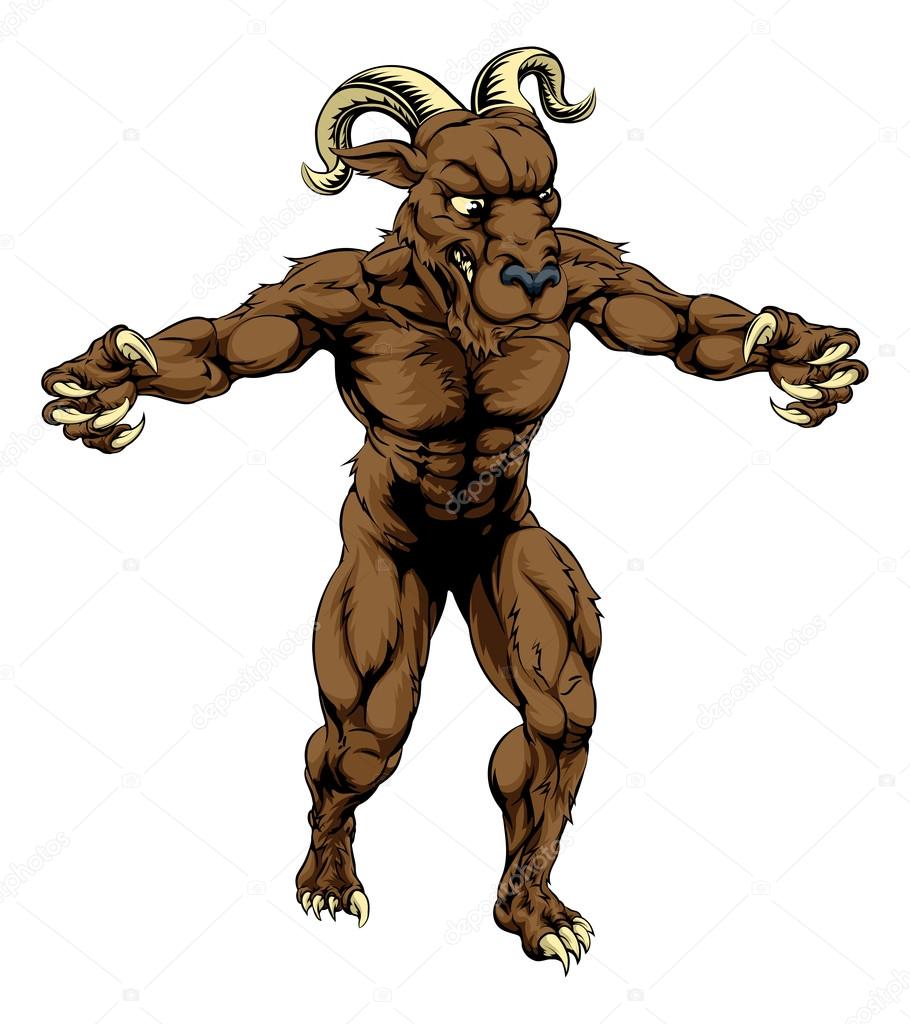 An illustration of a ram sports mascot character standing with claws out