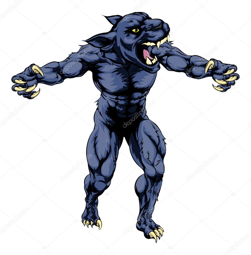 An illustration of a Panther scary sports mascot with claws out