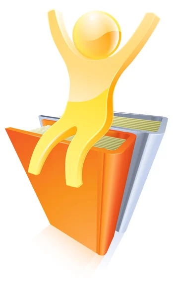 Gold person on top of books — Stock Vector