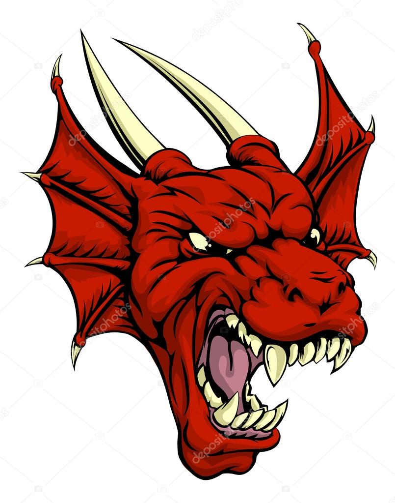 A tough looking red dragon mascot character, could be a Welsh dragon or sports mascot