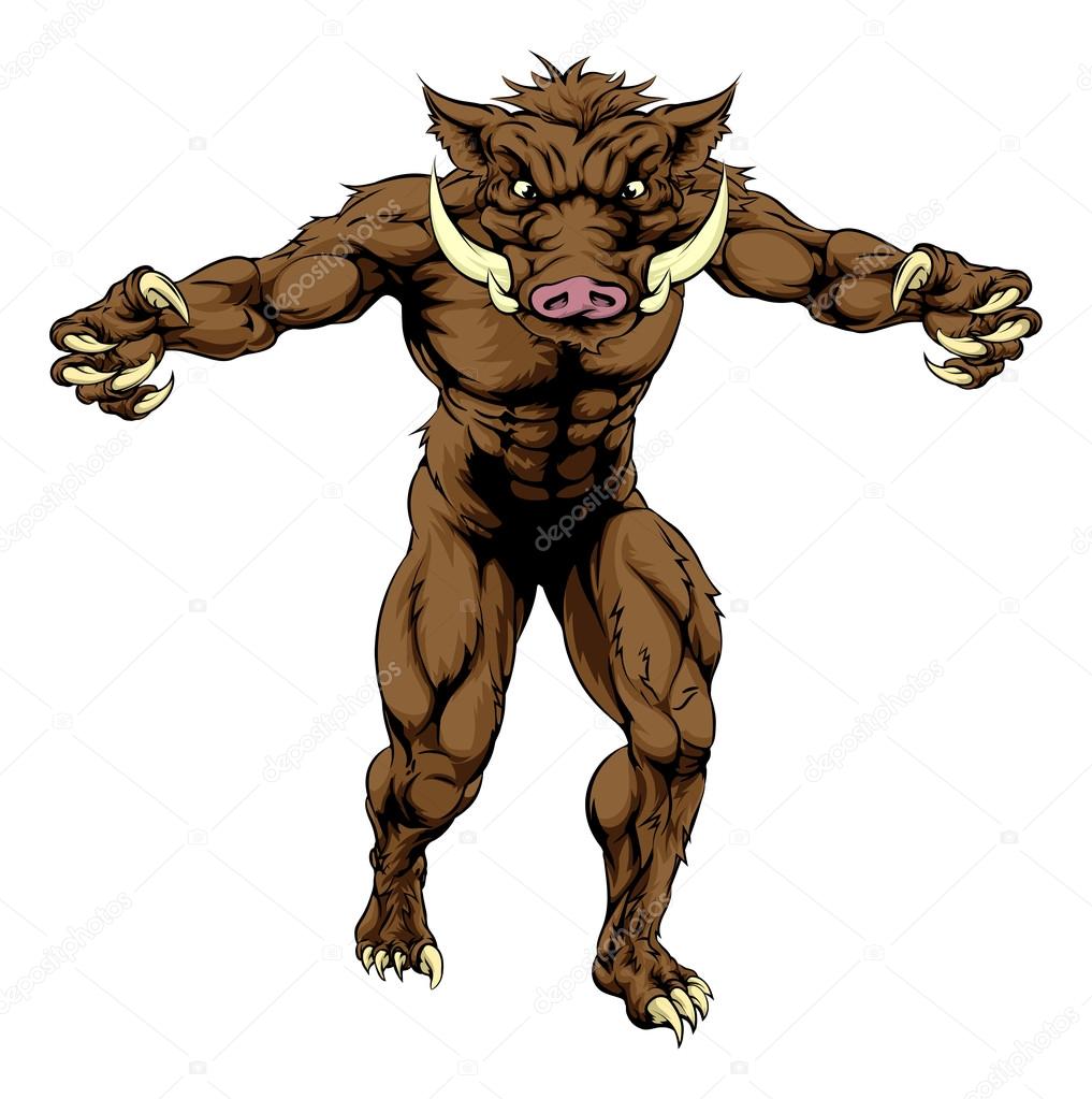 Drawing of an imposing boar sports character mascot standing