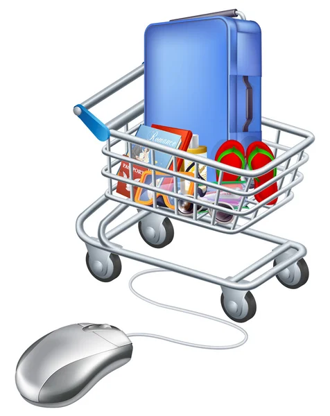 Mouse connected to holiday shopping cart — Stock Vector