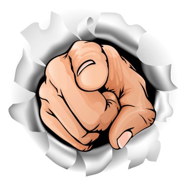 Pointing hand breaking wall clipart
