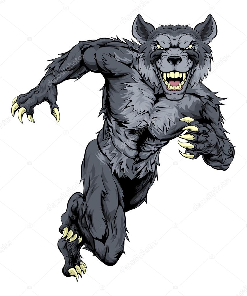 Running wolf mascot illustration of a wolf animal sports mascot or character sprinting