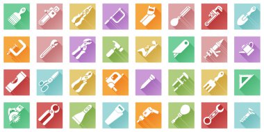 Tool icons flat shadow style clipart