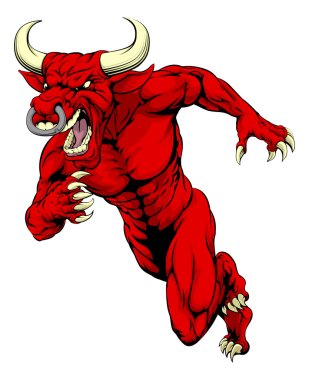 Red bull mascot running clipart