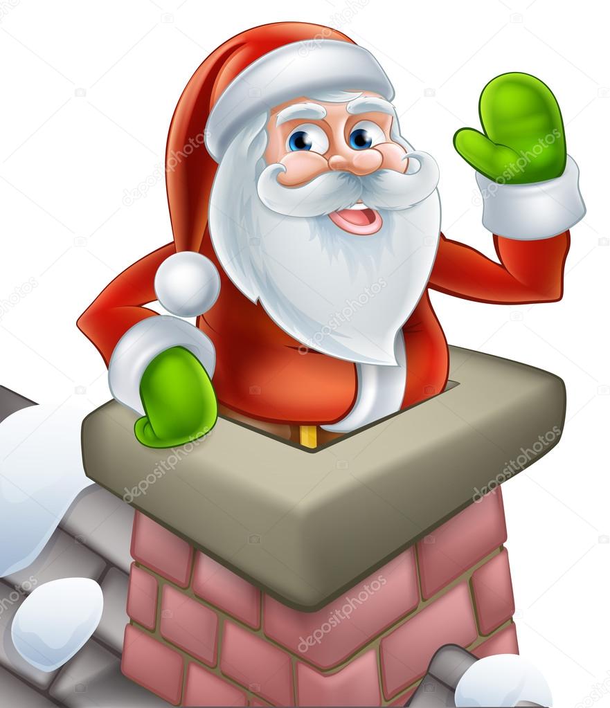 Santa in chimney christmas cartoon