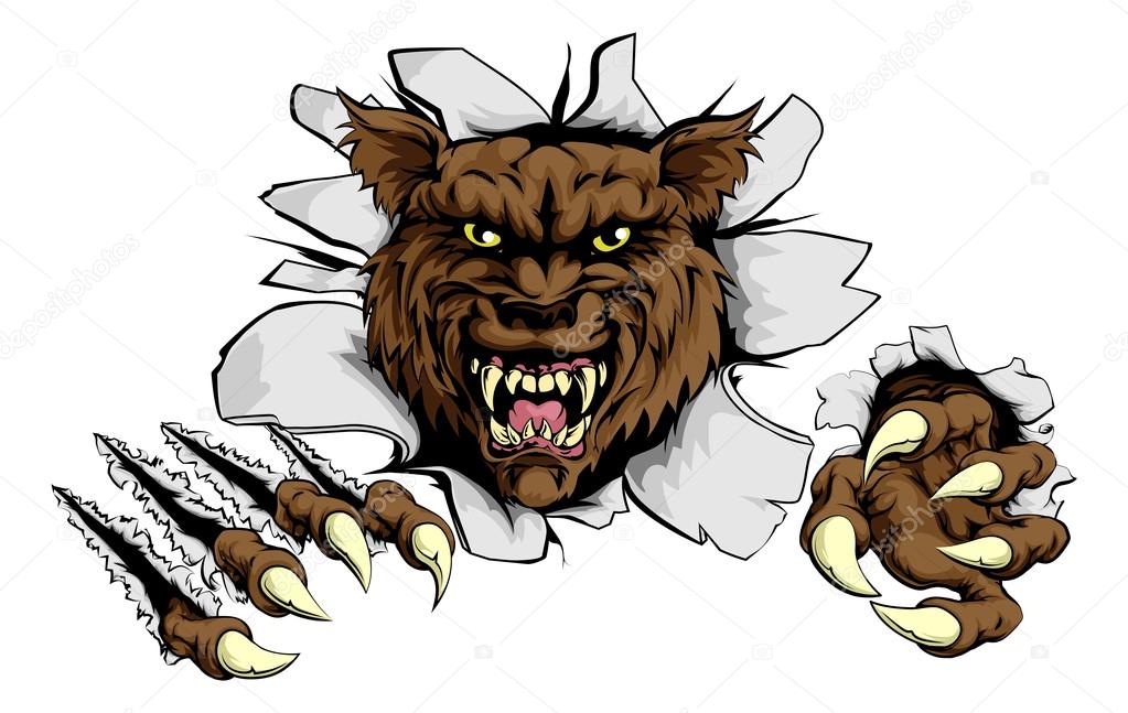An attacking wolf with claws breakthrough drawing of a wolf tearing through the background
