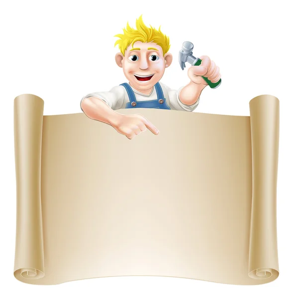 Cartoon carpenter en scroll — Stockvector