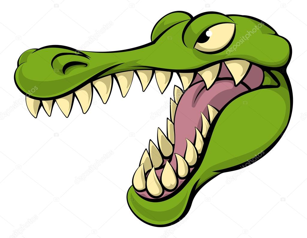 Alligator or crocodile cartoon character sports mascot head