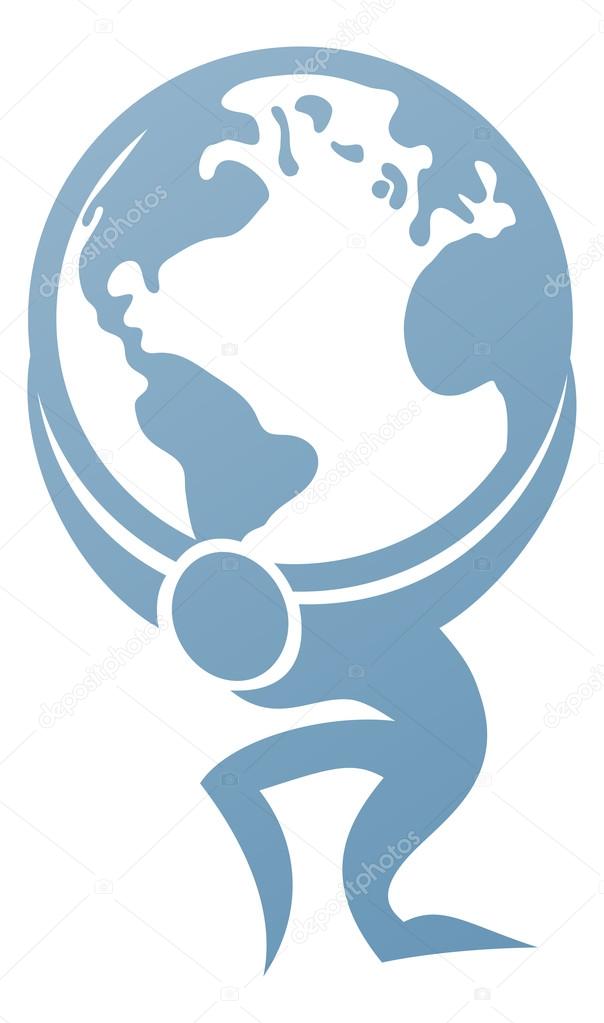 Conceptual strength icon of Atlas holding the globe on his back
