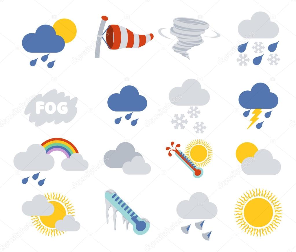Weather icon set for weather forecasting apps or similar in modern flat colour style