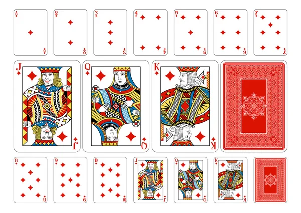 Tamaño del póker Diamante jugando cartas más reversa — Vector de stock