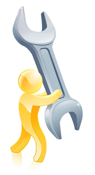 Spanner wrench gold man — Stock Vector