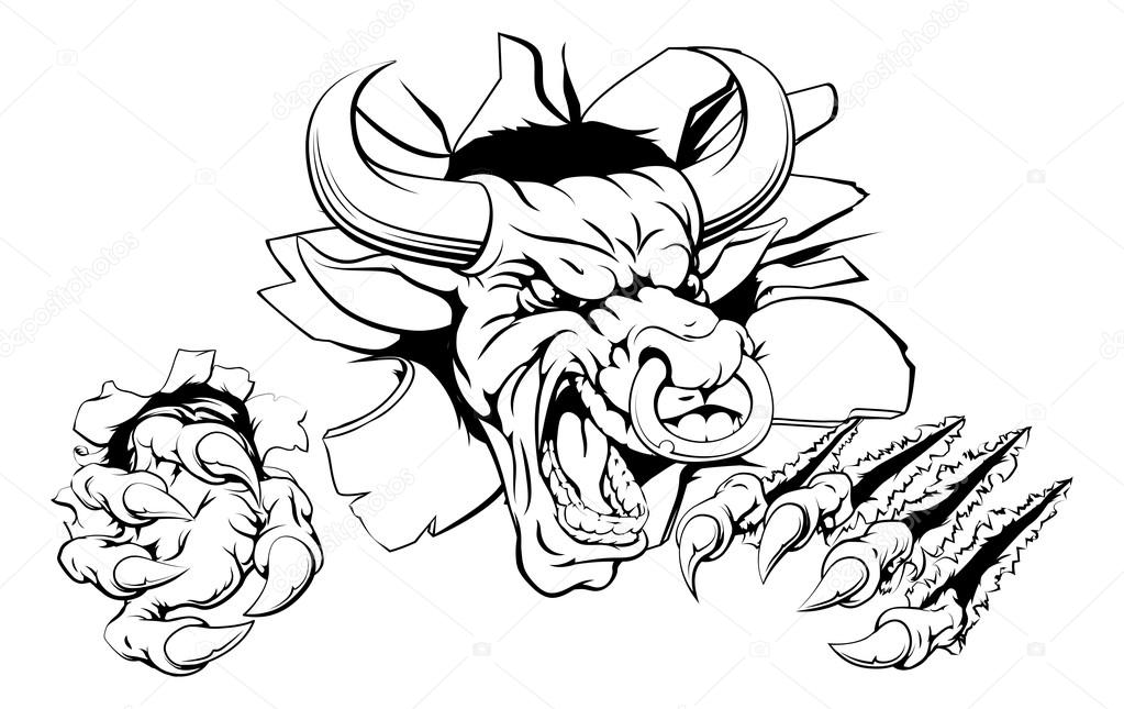 An illustration of a Bull breaking through the wall or background