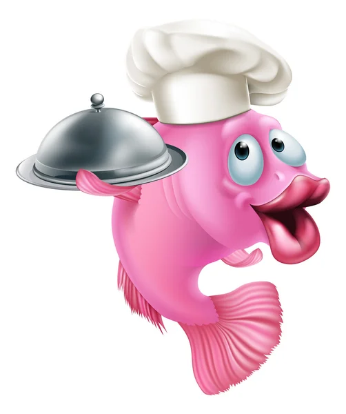 Γελοιογραφία μασκότ ψάρια σεφ — Διανυσματικό Αρχείο