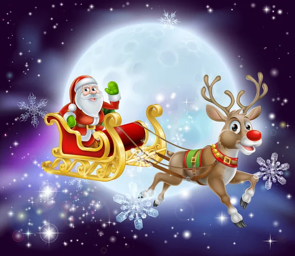 Santa Christmas Sleigh Moon — Stock Vector