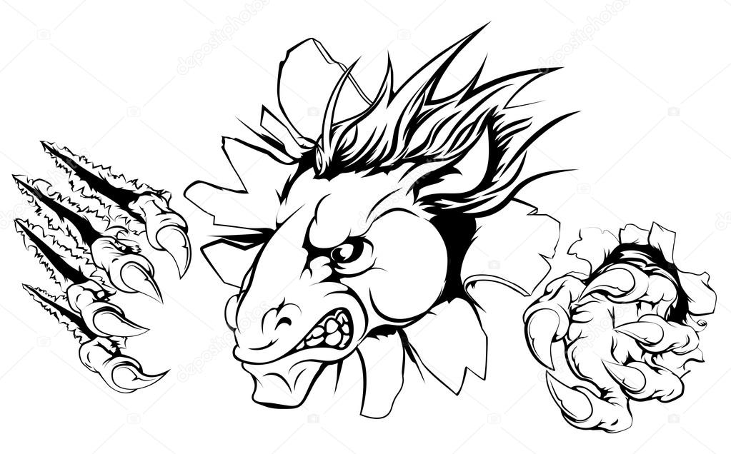 A scary horse mascot ripping through the background with sharp claws