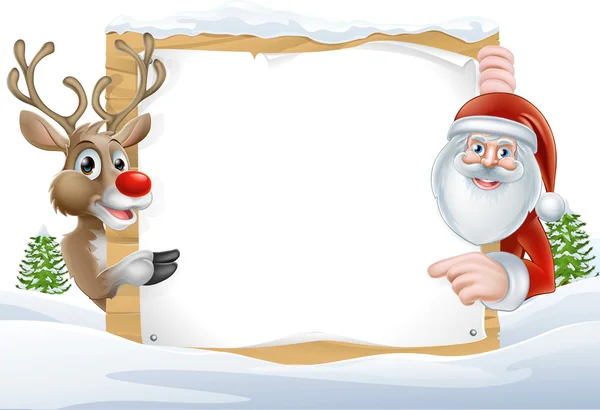 Santa and Reindeer Sign — Stock Vector