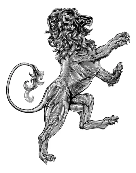 Lion héraldique style Woodblock — Image vectorielle