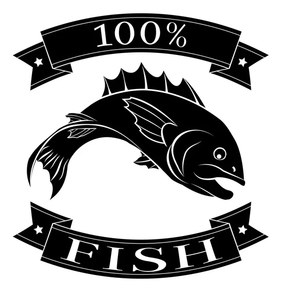 100 percent fish food label — Stock Vector