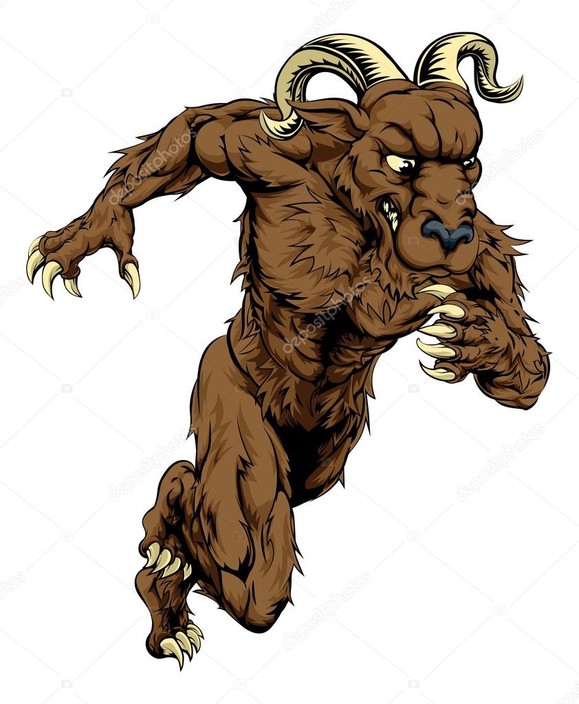 An illustration of a charging running ram character, great as a sports or athletics mascot