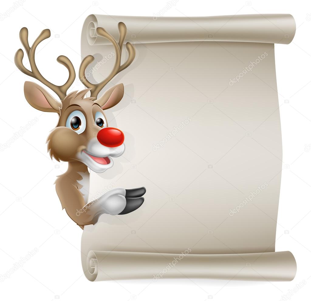Cartoon reindeer scroll sign
