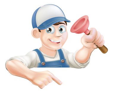 Plumber pointing at sign clipart