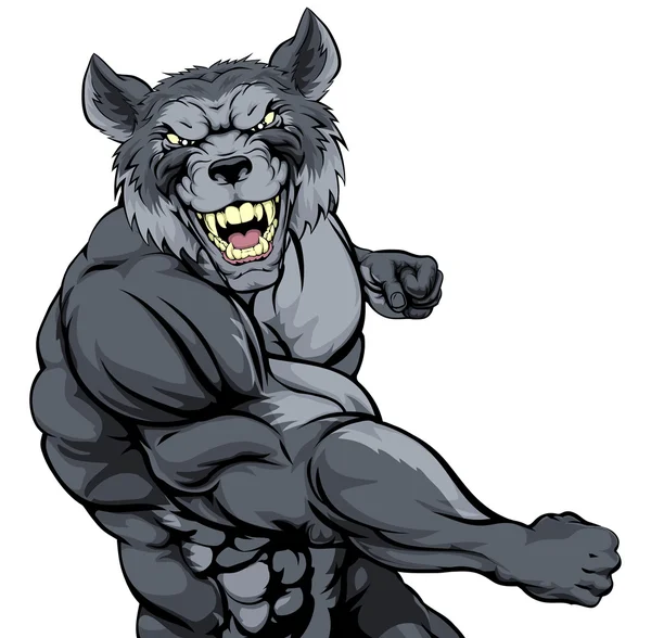 Punching wolf mascot — Stock Vector