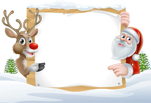 Χριστούγεννα Santa και ταράνδων σημάδι — Διανυσματικό Αρχείο