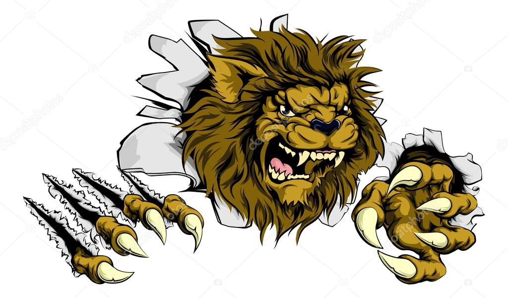 A Lion sports mascot ripping through the background