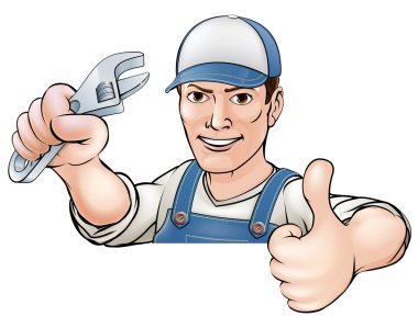 Cartoon thumbs up mechanic or plumber clipart