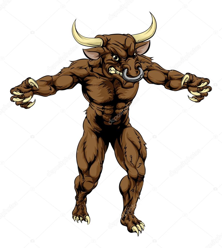 An illustration of a Minotaur bull scary sports mascot with claws out