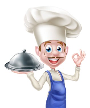 Çizgi film şefi karakteri elinde bir tabak ya da saat tutuyor ve iyi ya da mükemmel bir yemek şefi jesti yapıyor.