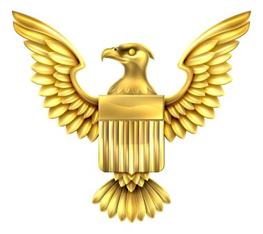 Altın Metal Amerikan Kartalı Tasarımı. Amerikan bayrak kalkanıyla Birleşik Devletler 'in kel kartalı.