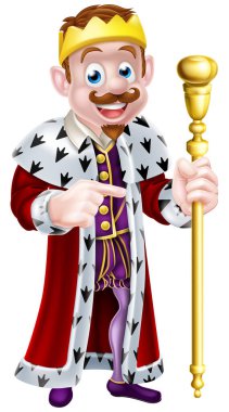 King cartoon character wearing a crown, holding a sceptre and giving a thumbs up