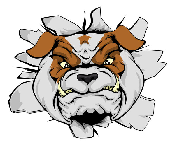 Голова бульдога пробивается сквозь стену
