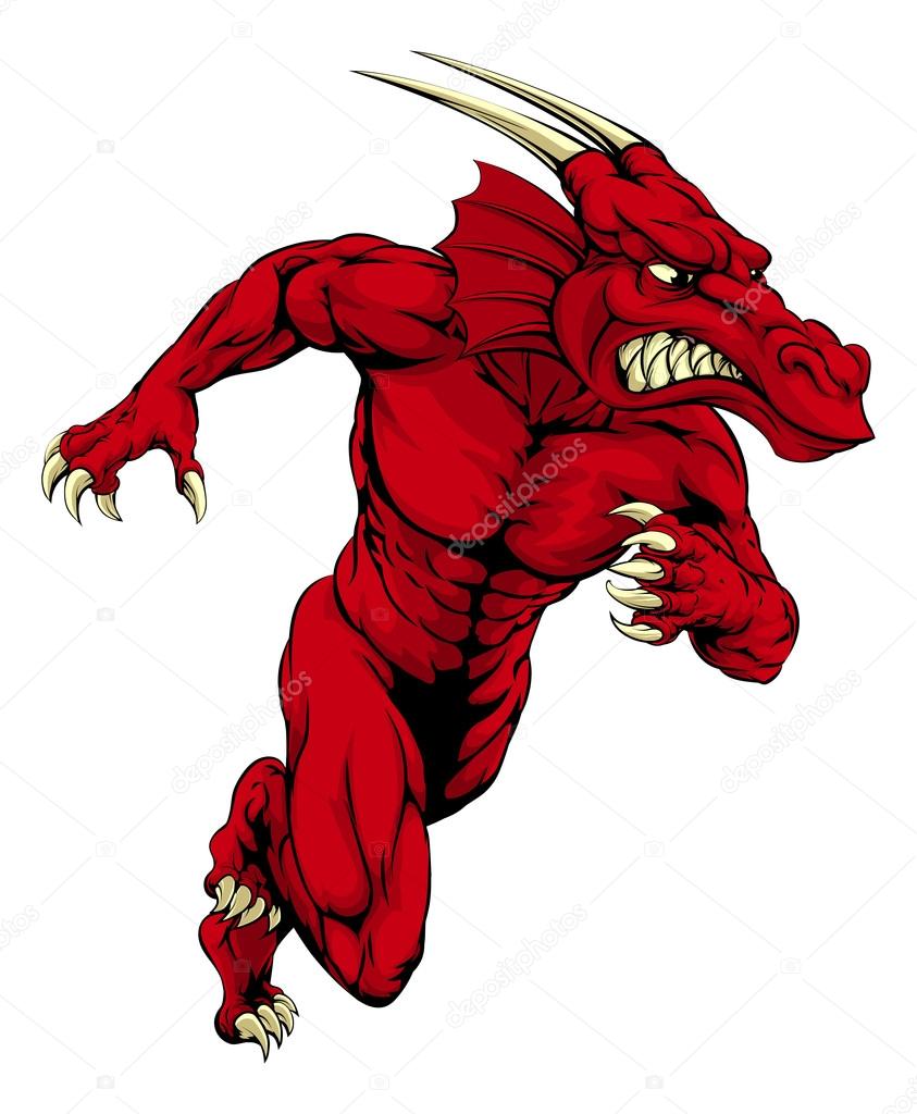 Red dragon mascot sprinting