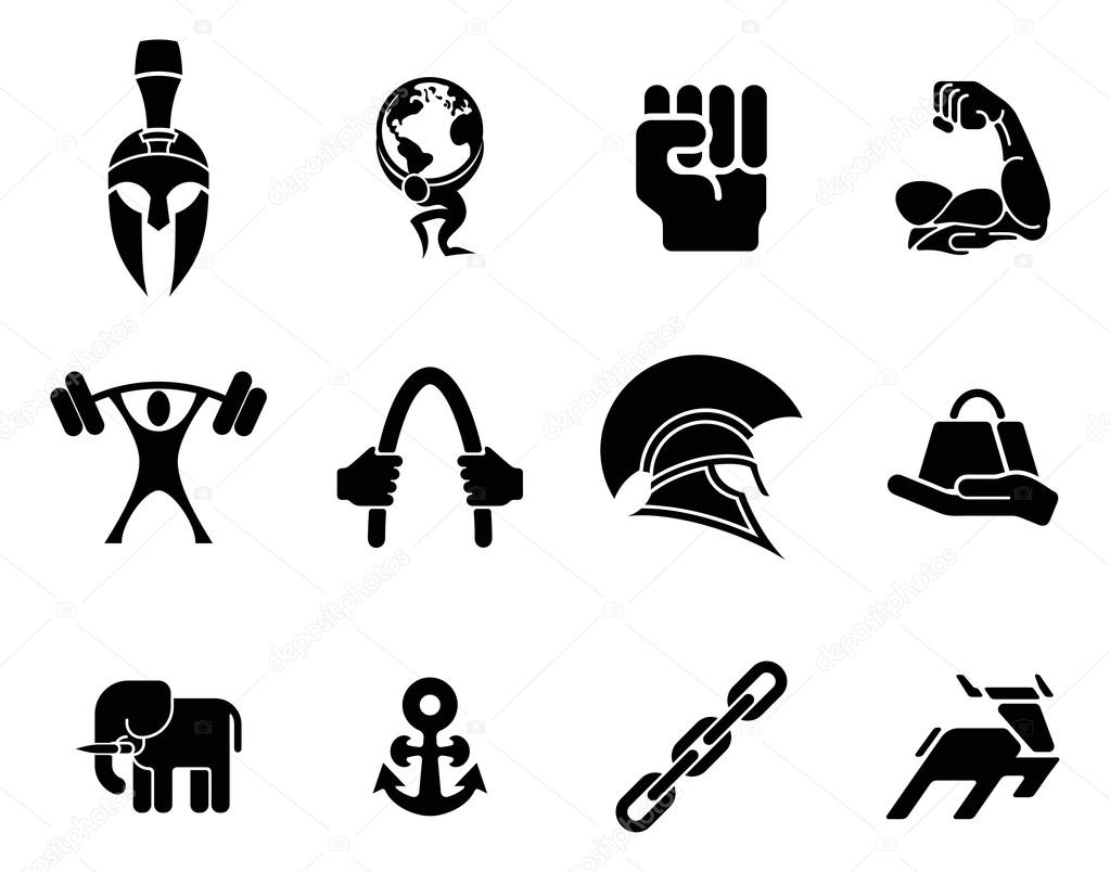 Conceptual strength icon set of icons relating to the concept of strength or being strong