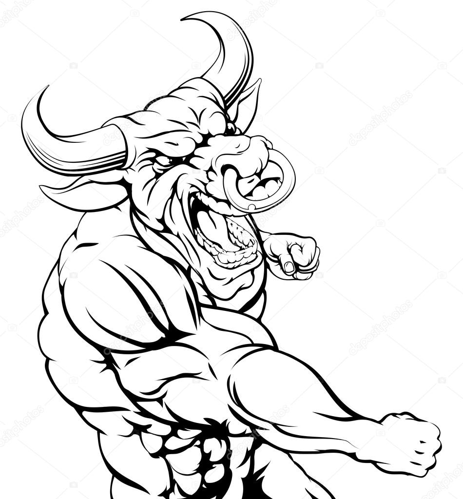 An illustration of a tough bull animal character or sports mascot punching