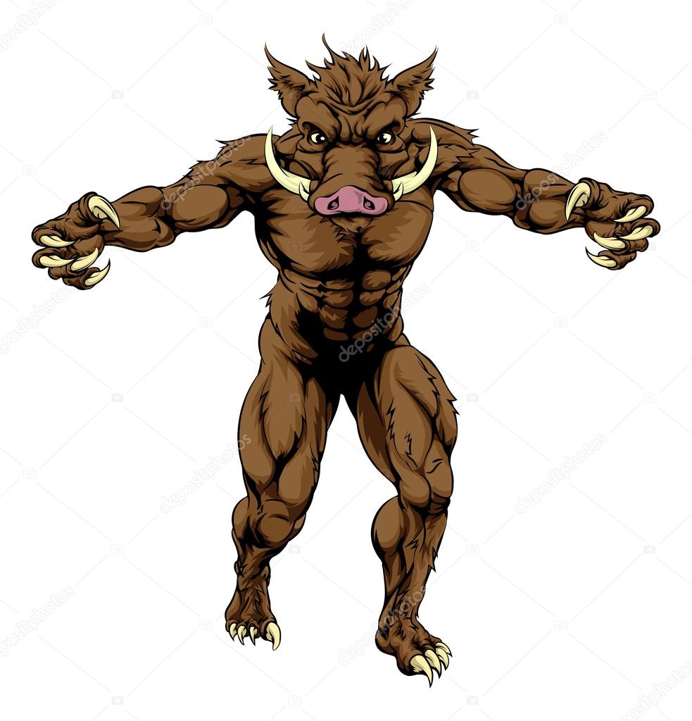 An illustration of a boar sports character mascot with claws out