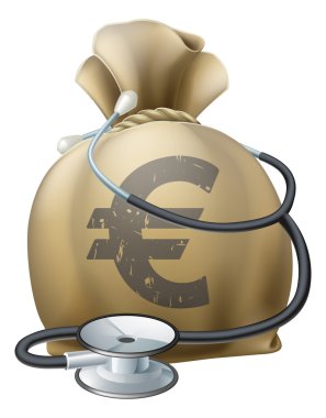 Stetoskop ve Euro para çuval