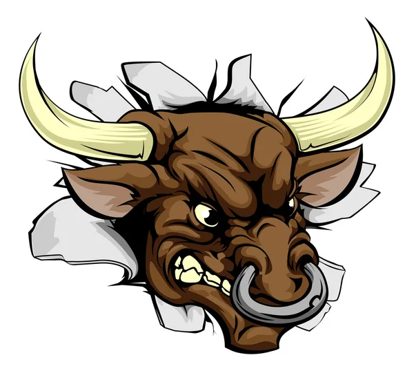 Bull opladen muur — Stockvector