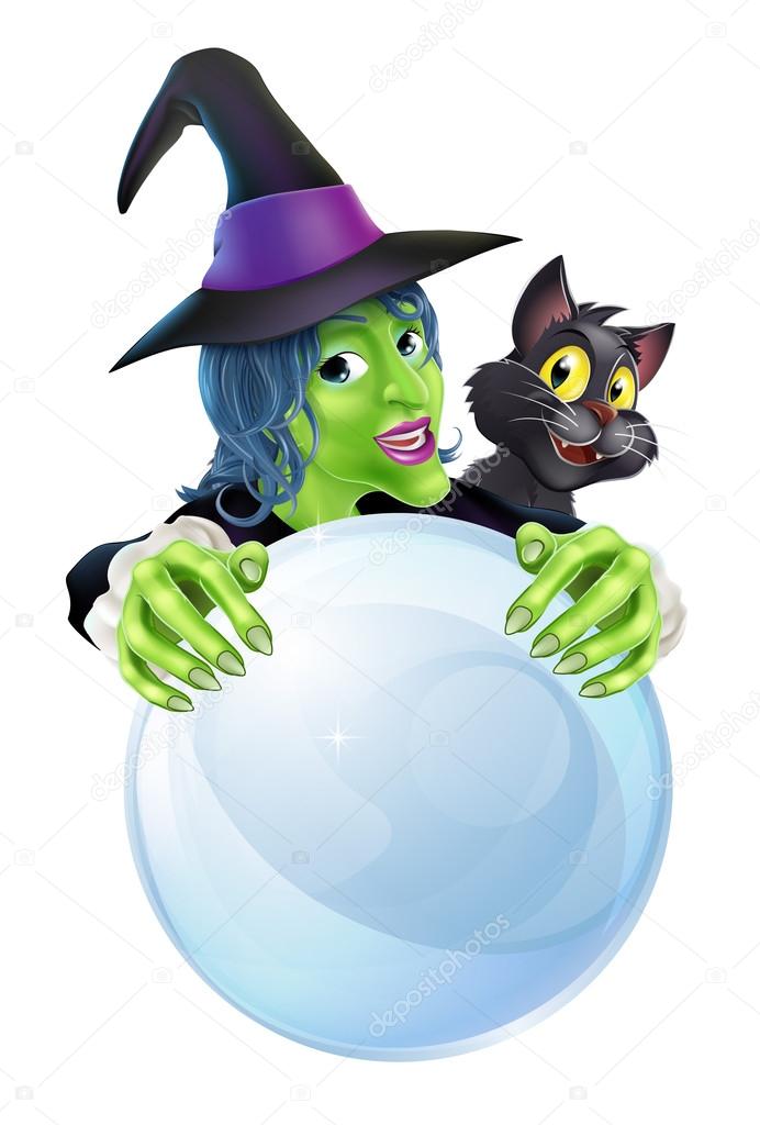 Witch black cat and crystal ball