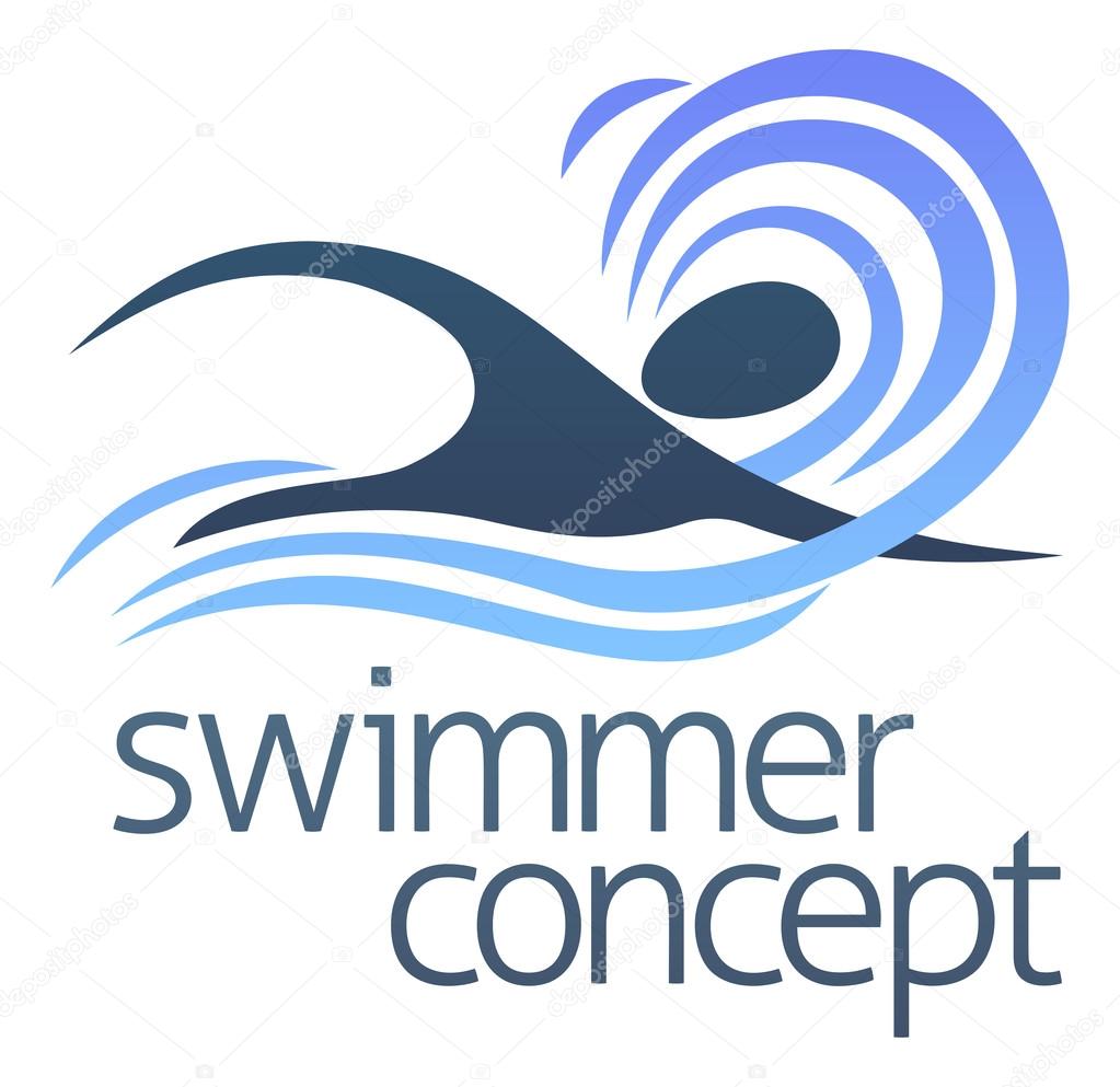 An illustration of an abstract swimmer swimming through waves concept desig