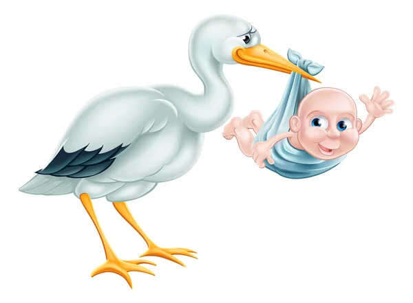 Stork and Baby Cartoon — Stock Vector