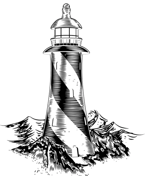 木版画スタイル灯台 — ストックベクタ