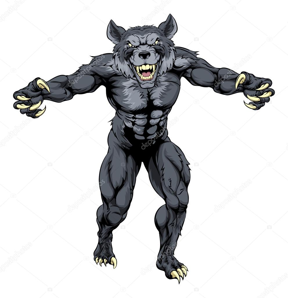 Scary wolfman werewolf or wolf animal mascot illustration